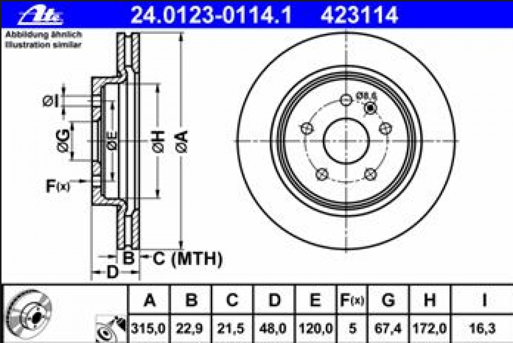 Set discuri frana spate Insignia 315mm J61/62/64 ATE Audi Allroad (4BH,CX5) 05.00-08.